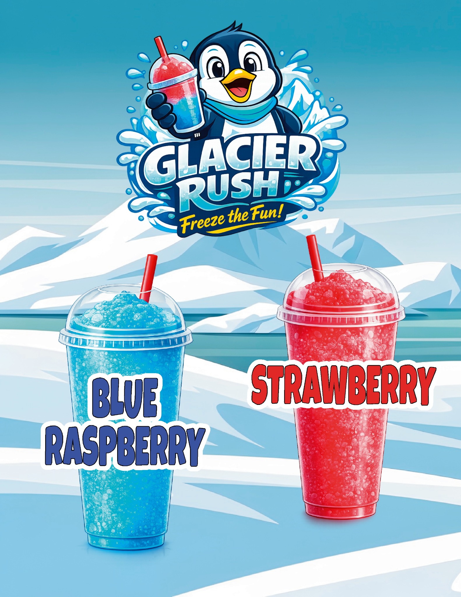 Glacier Rush Blue Raspberry and Strawberry flyer